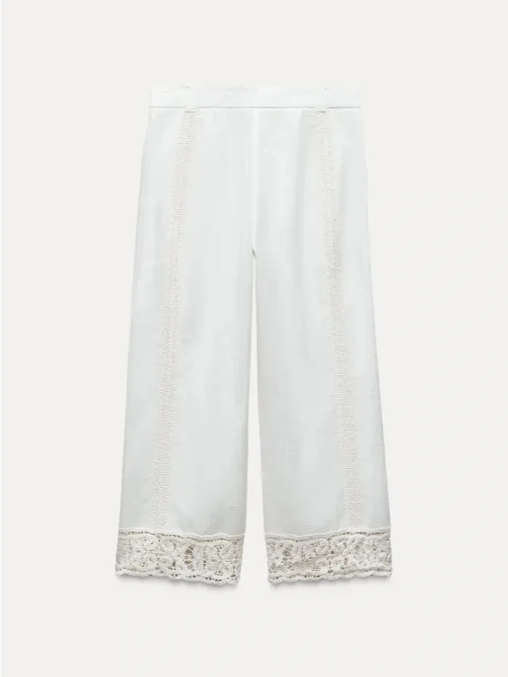 NWT Zara Linen Blend Crochet Wide Leg Cropped Pants Bloggers Fave in Ecru Sz M
